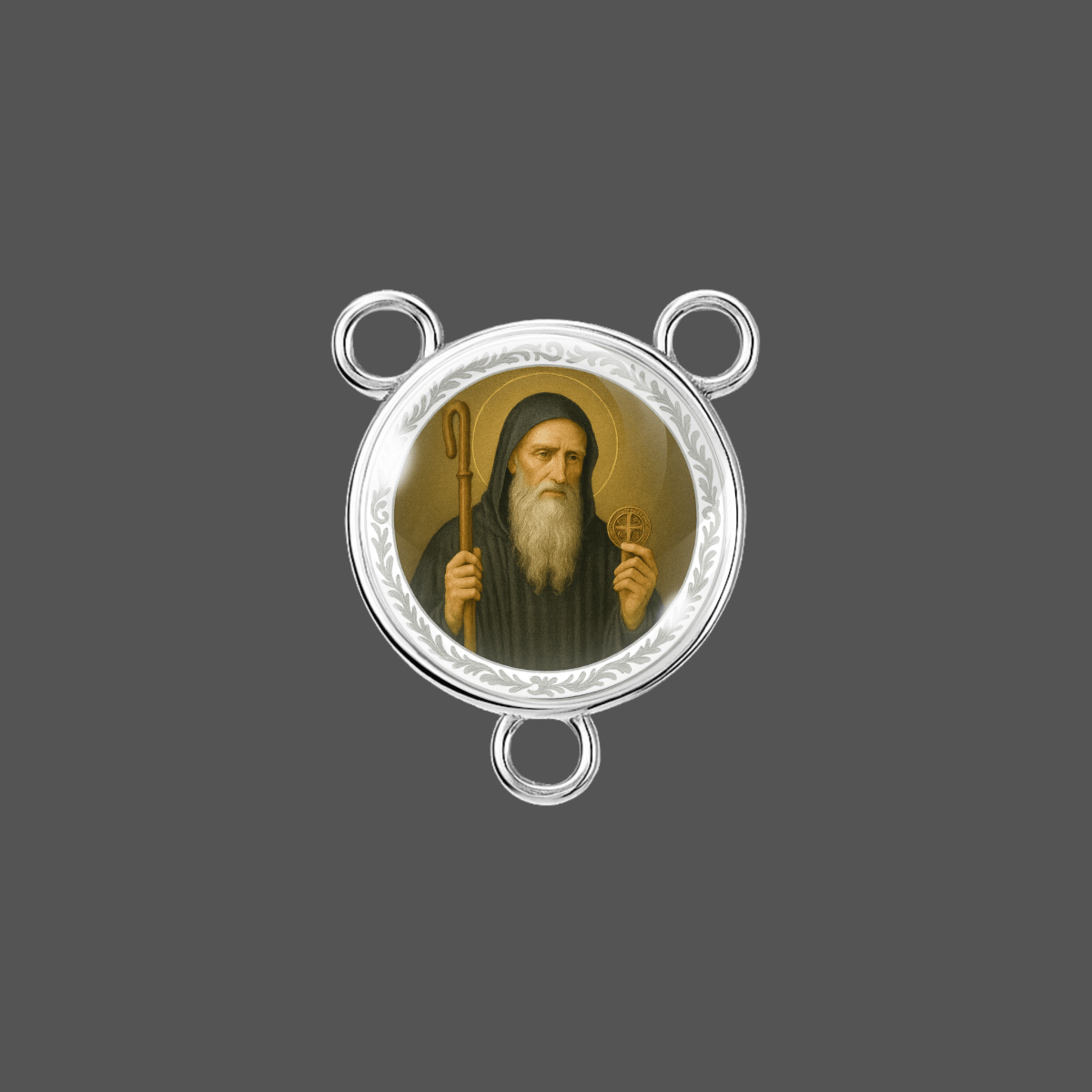 St. Benedict rosary center 18 mm Tibetan silver