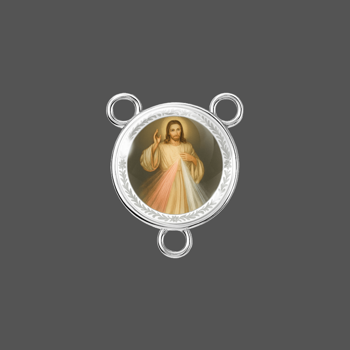 Divine Mercy Jesus rosary center 18 mm Tibetan silver