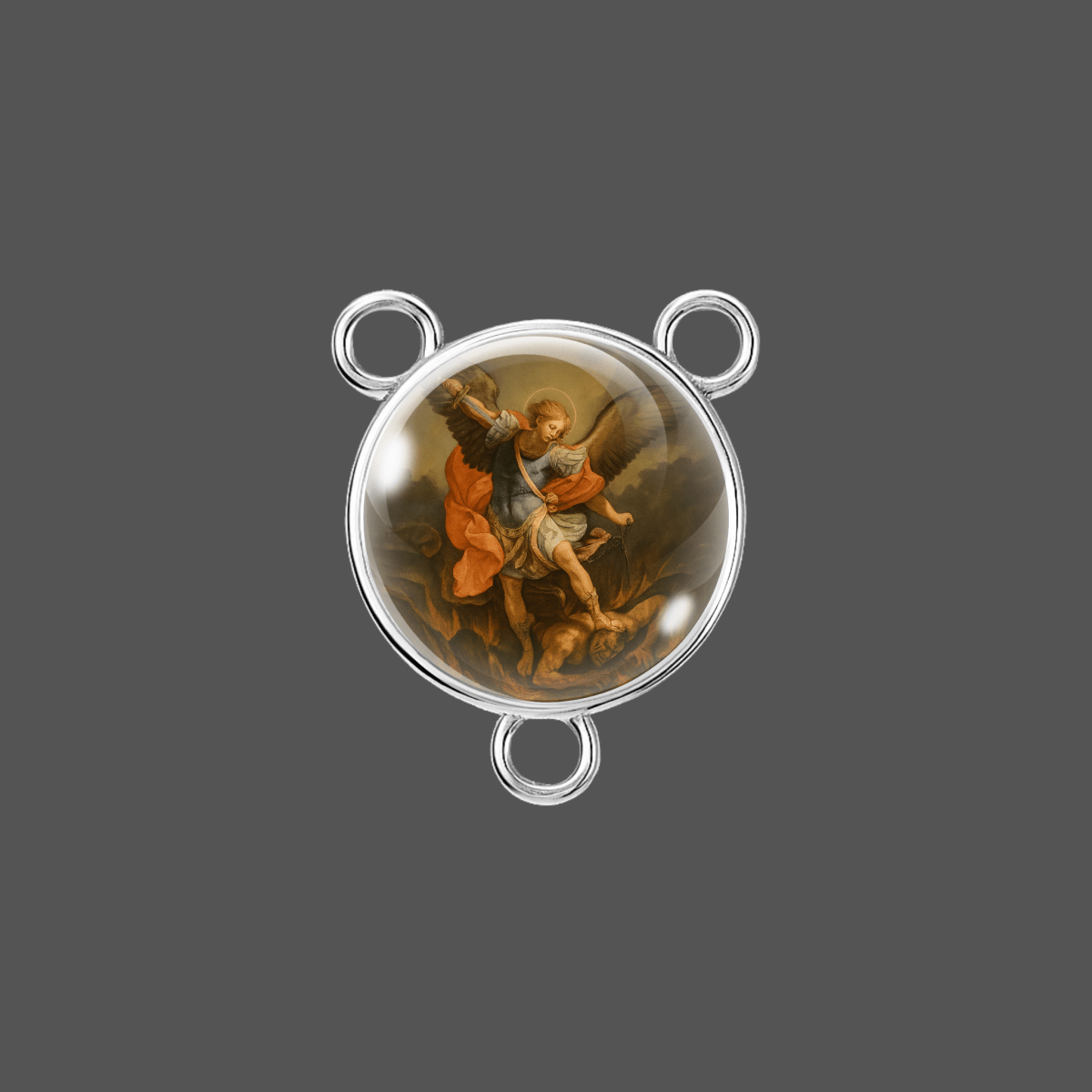 St. Michael the Archangel rosary center 18 mm Tibetan silver