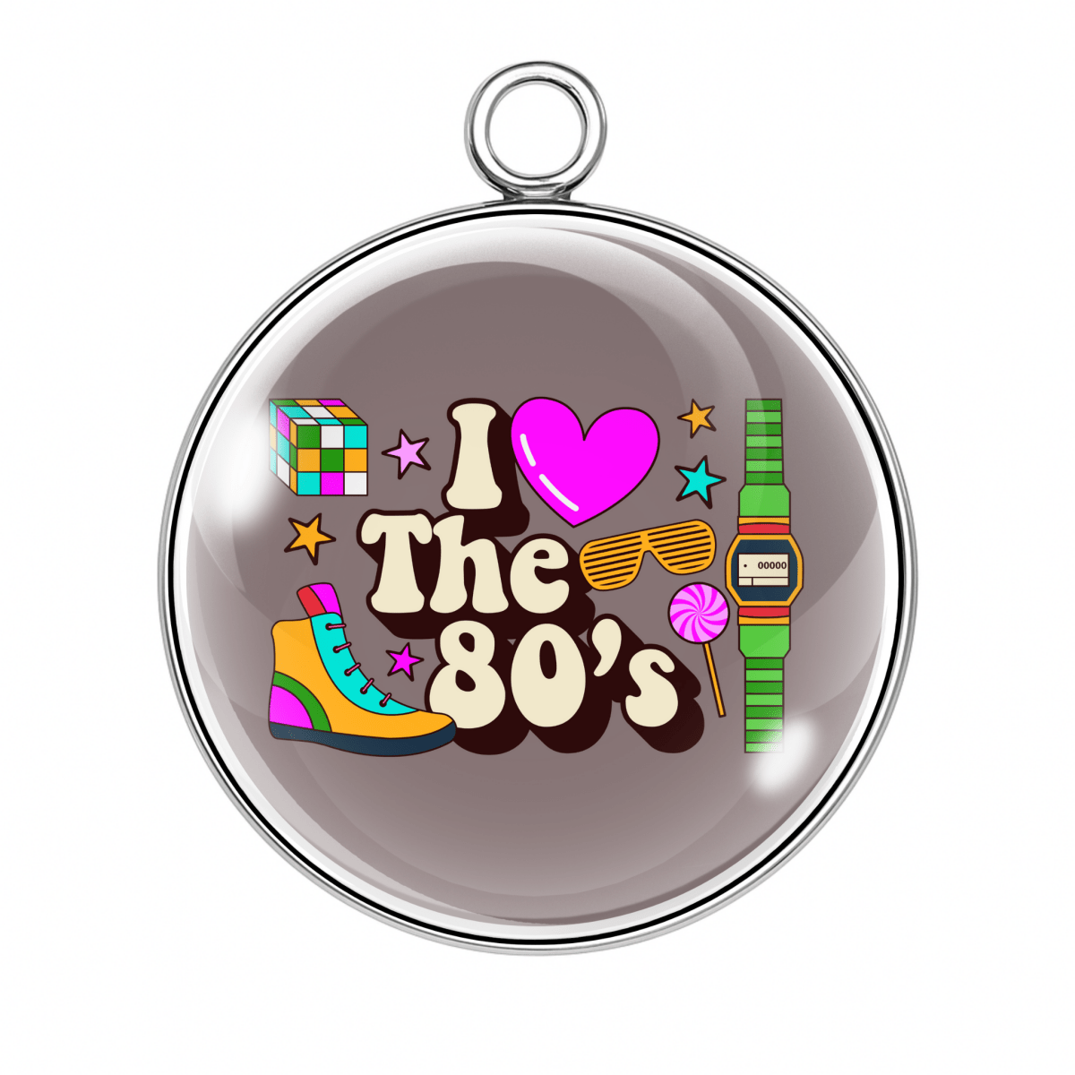 I Love the 80s with doodles and neon icons charm