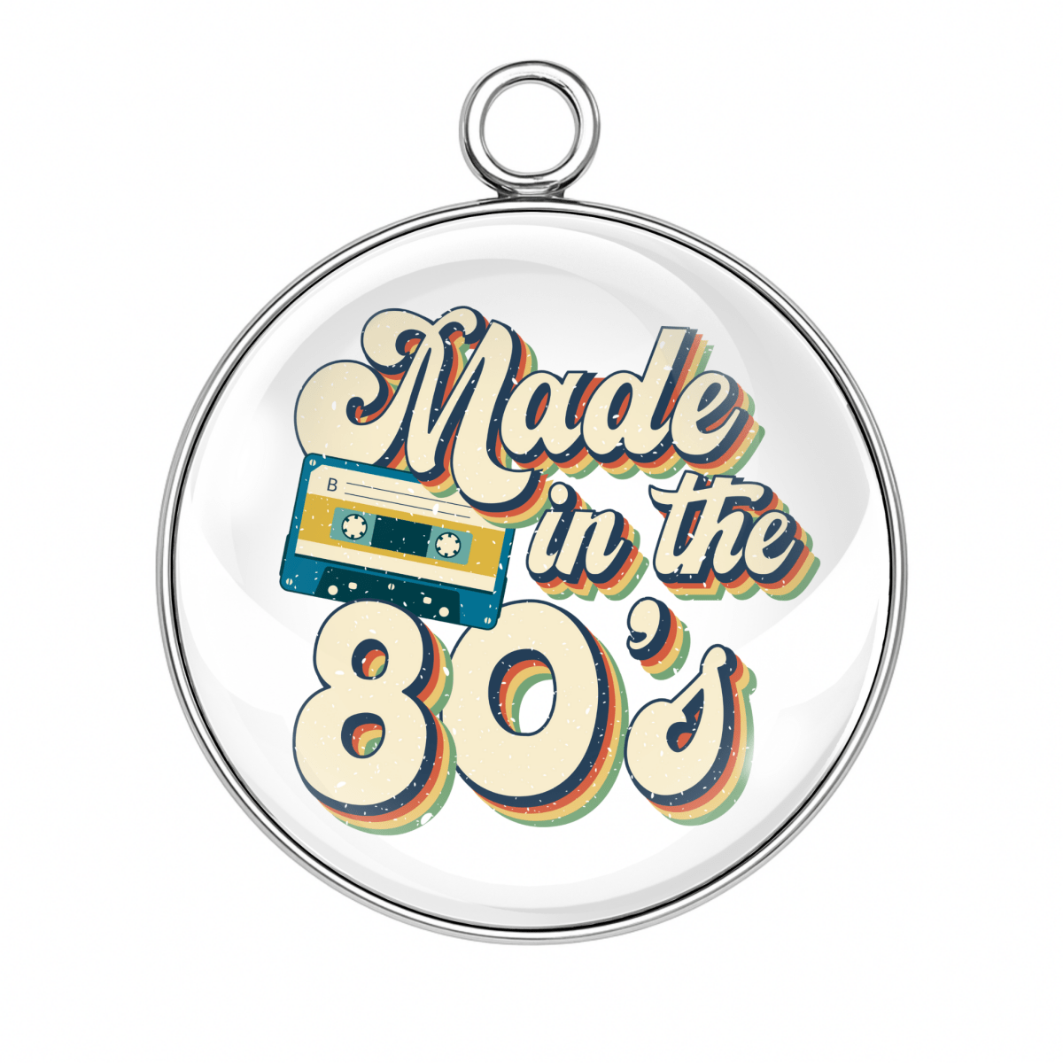 Made in the 80s with cassette tape design charm