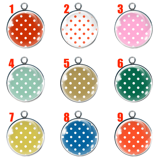 9 polka dot glass cabochon charms