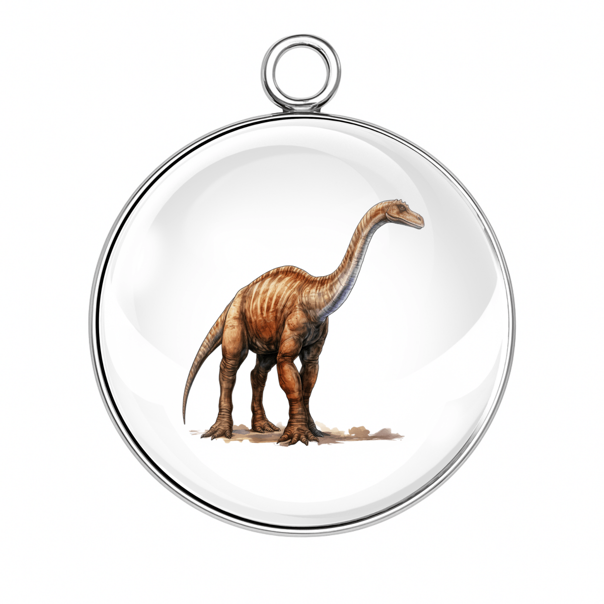 Long-neck dinosaur standing glass cabochon charm
