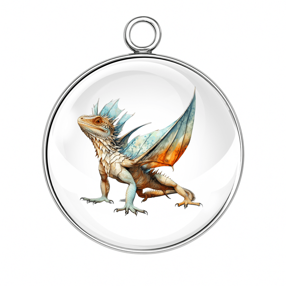 Winged fantasy dinosaur glass cabochon charm