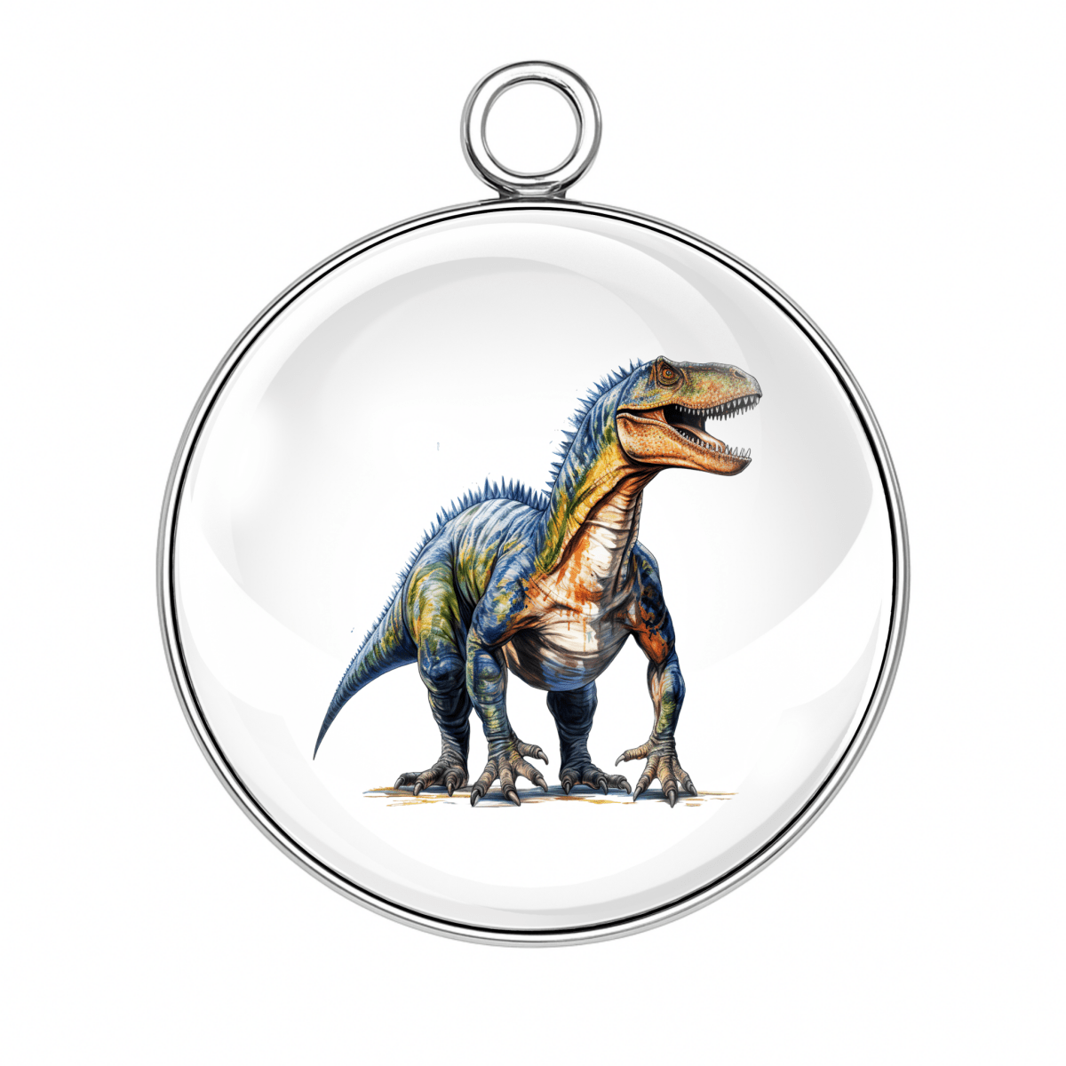 Blue-scaled raptor glass cabochon charm