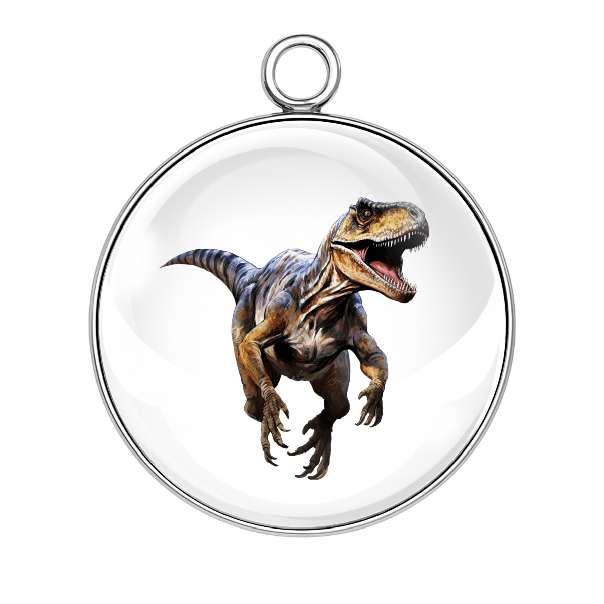 T-Rex mid-roar action pose glass cabochon charm