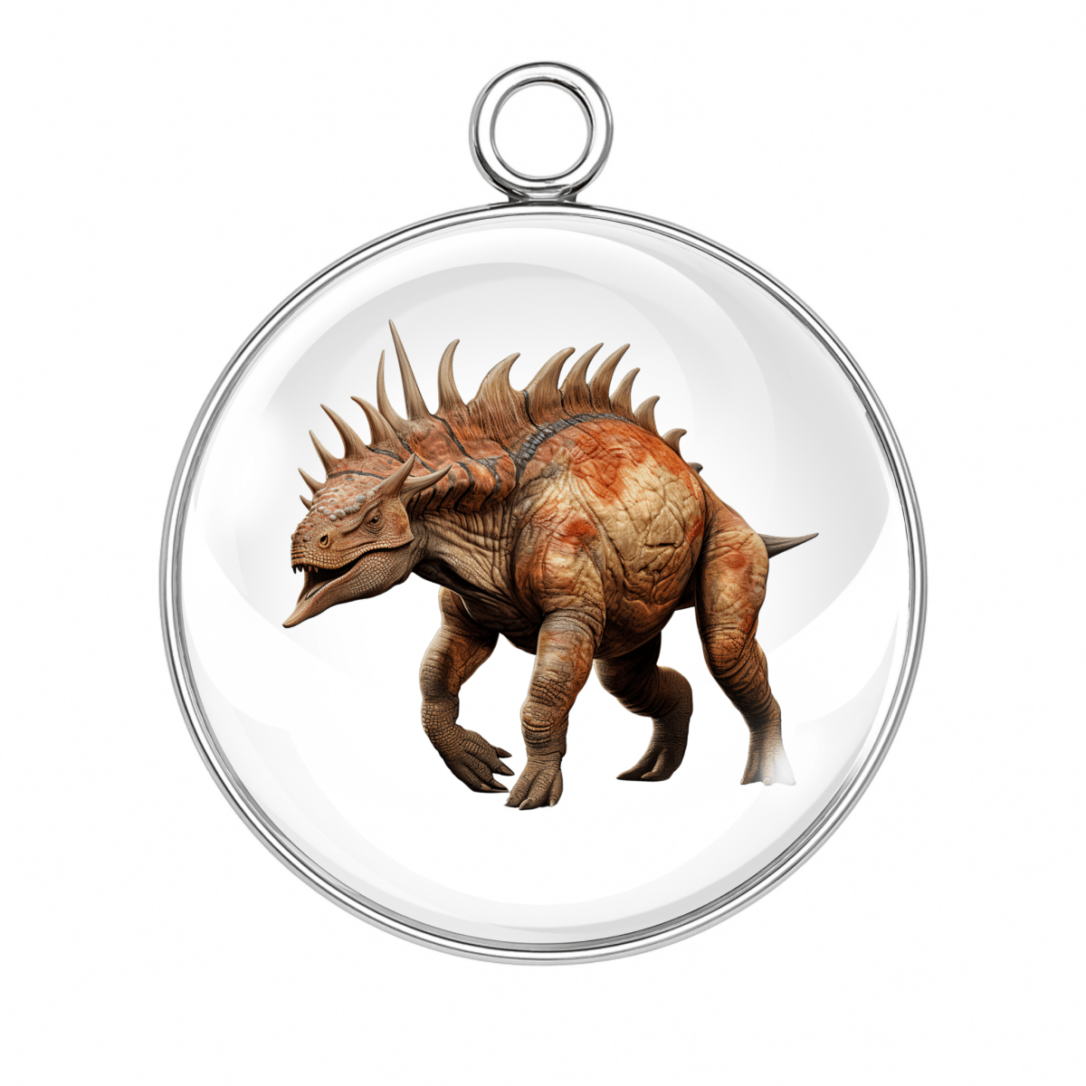 Spiky dinosaur walking glass cabochon charm