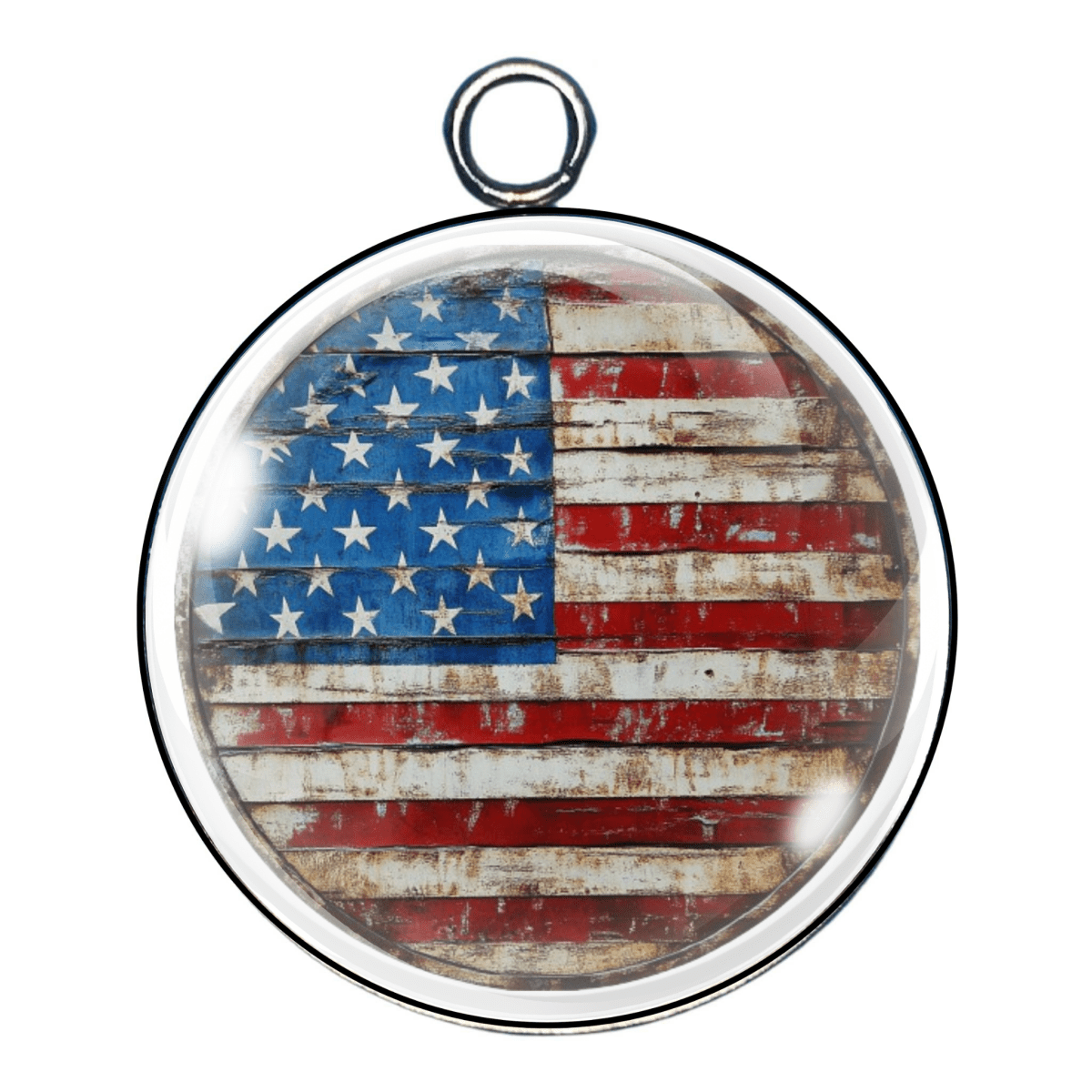 American flag charm with rough wood texture and split pattern