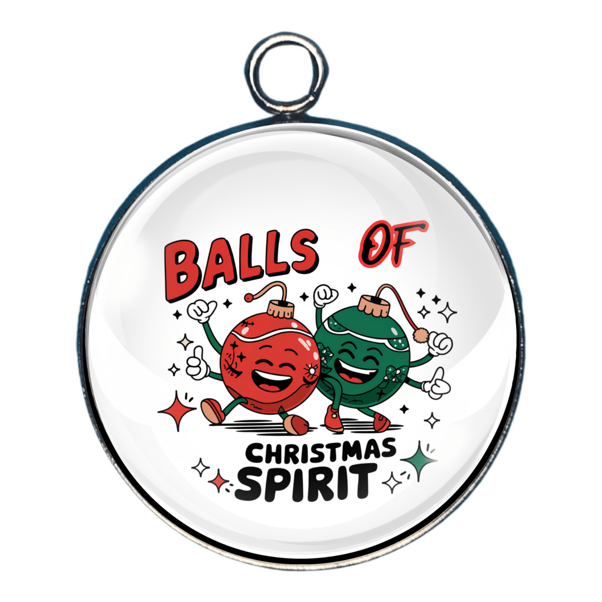 “Charm with ornaments and text ‘Balls of Christmas Spirit’.”