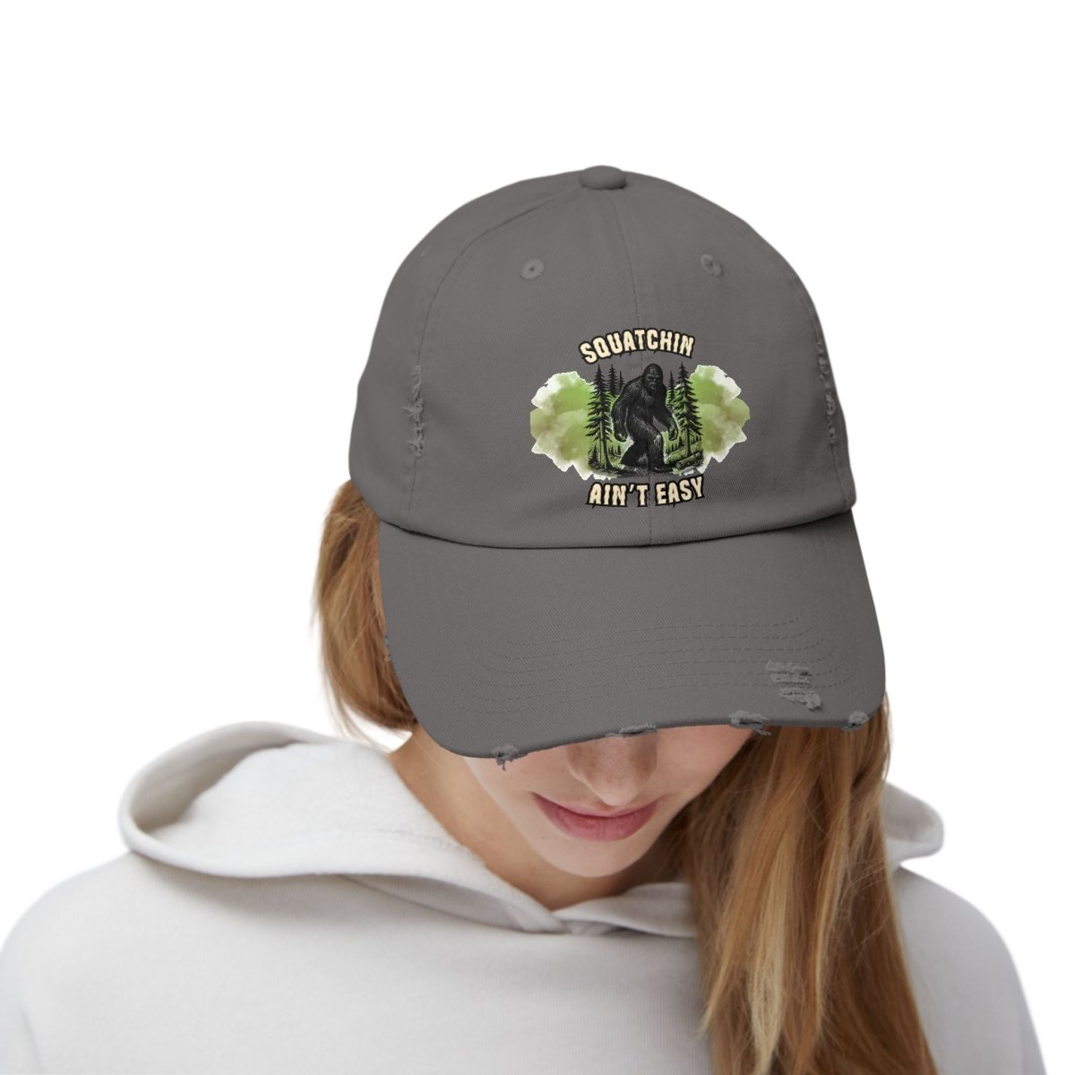 Sasquatch Distressed Cap, Unisex Bigfoot Hat, Outdoor Adventure Gear, Gift for