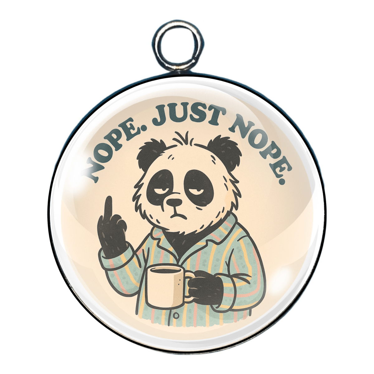 "Nope Just Nope Panda Charm – Tired Panda with Coffee Flipping Off"