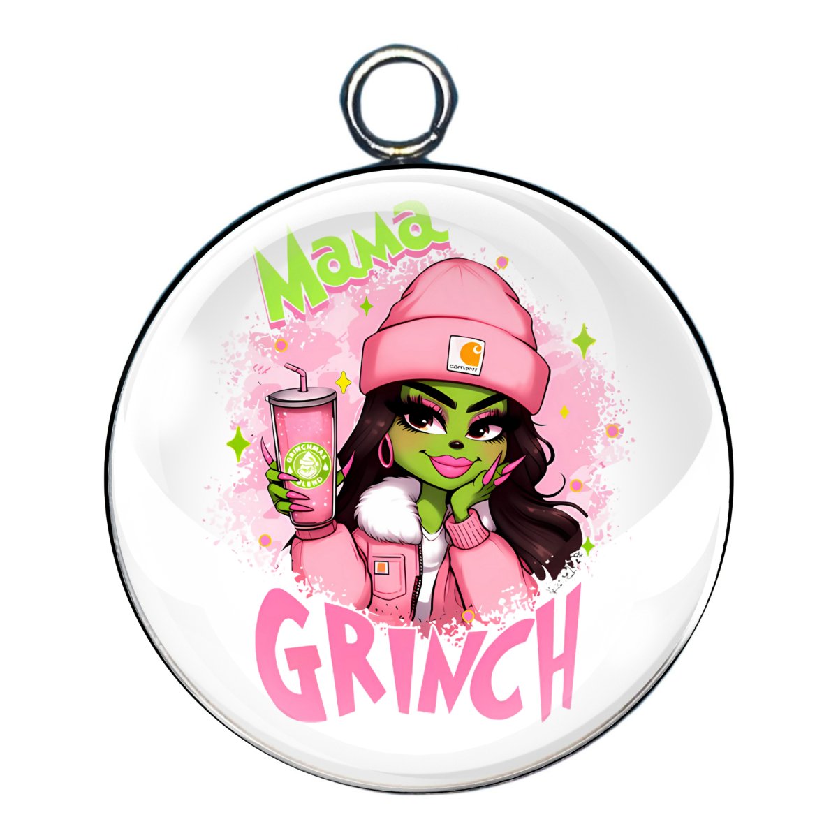Sassy grinch glass cabochon charm