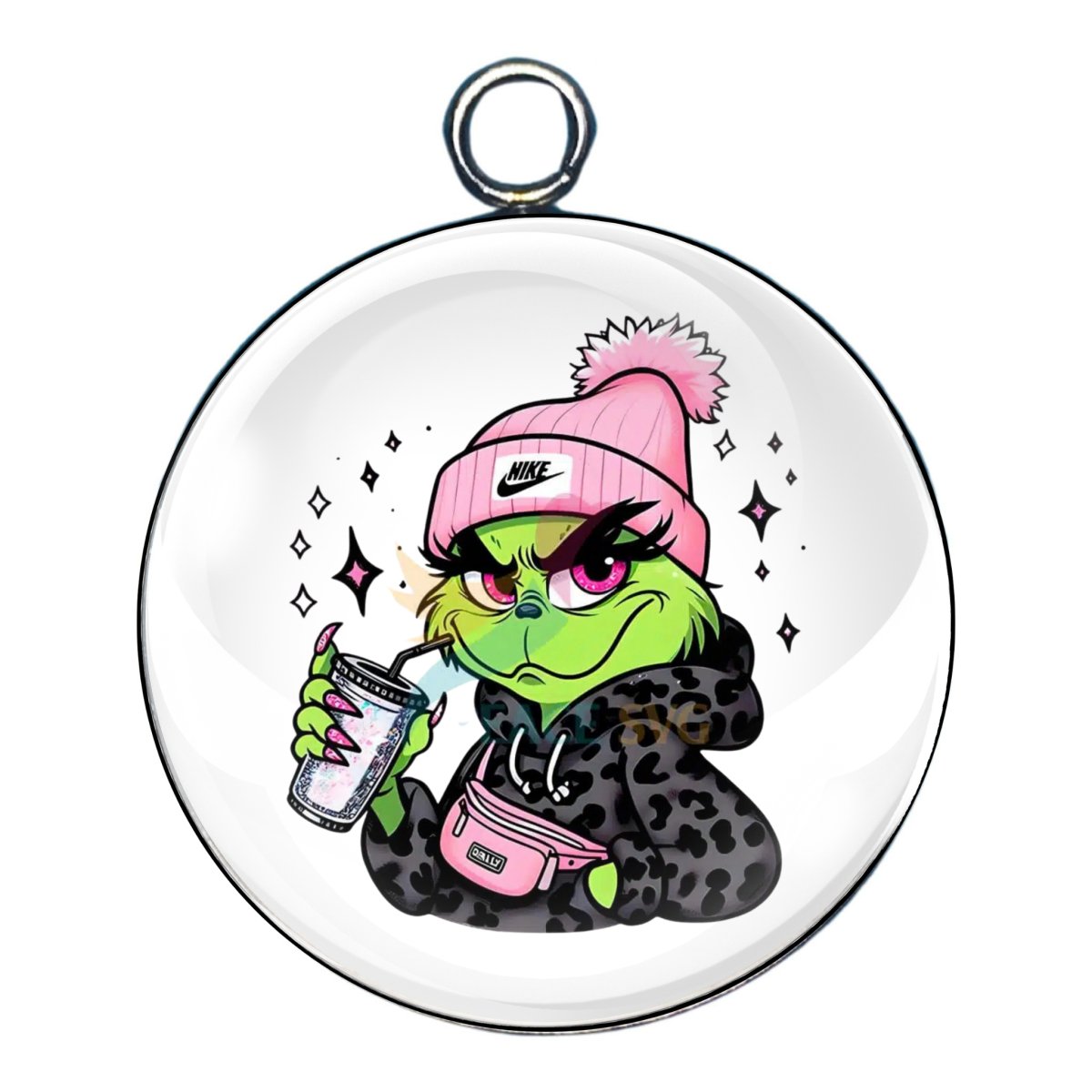 Sassy grinch glass cabochon charm