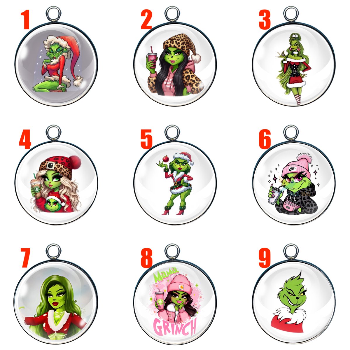 Sassy Grinch Charms, Mrs Grinch Glass Cabochon Charms