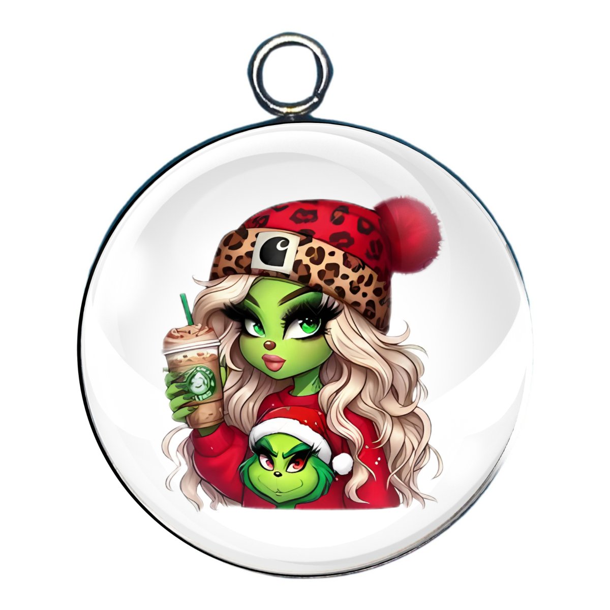 Sassy grinch glass cabochon charm