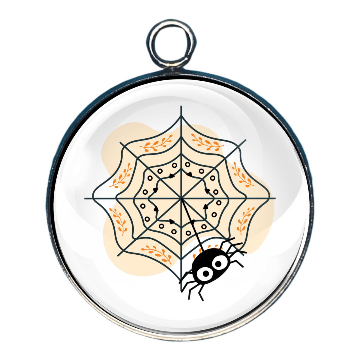 Charm of a Nordic designed spider web and spider design on a white background