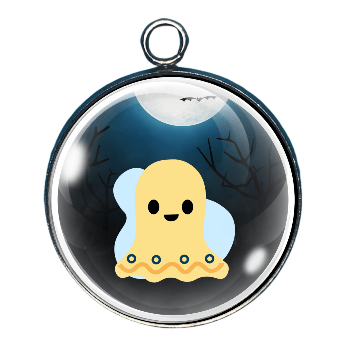 Charm of a Nordic designed pumpkin with a erie forest in the background