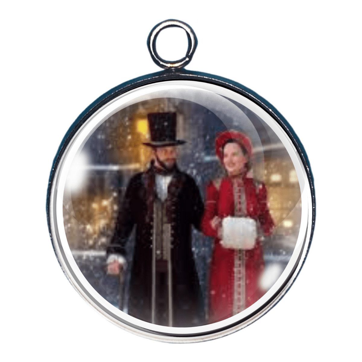 Charm of Victorian couple strolling in the snow