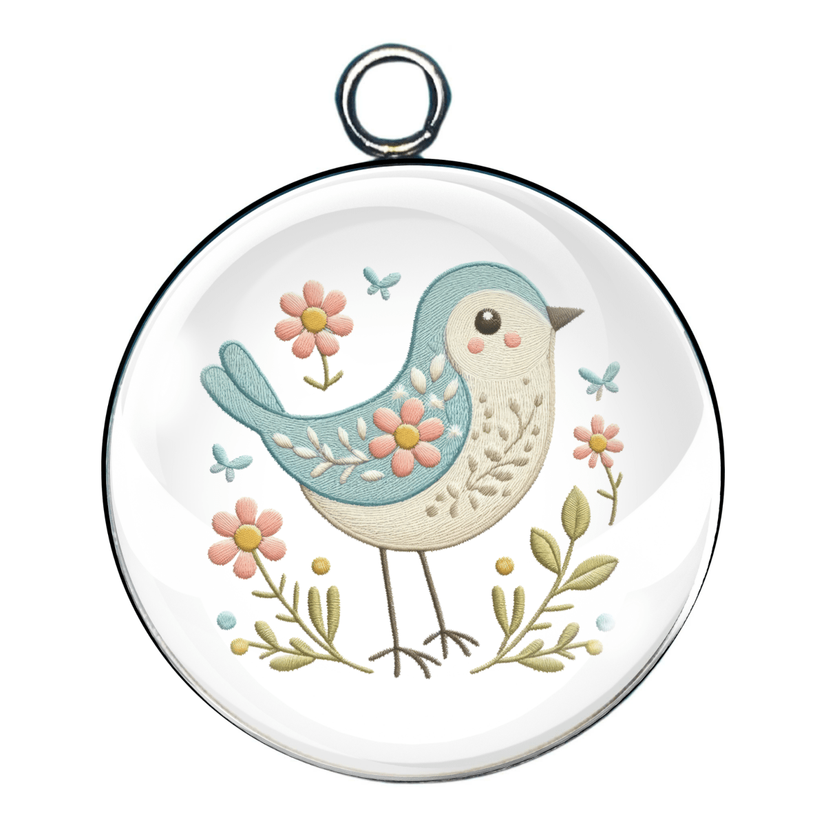 Shabby Chic Easter Bird Glass Cabochon Charms