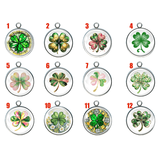 Shamrock / 4 Leaf Clover Glass Cabochon Charms