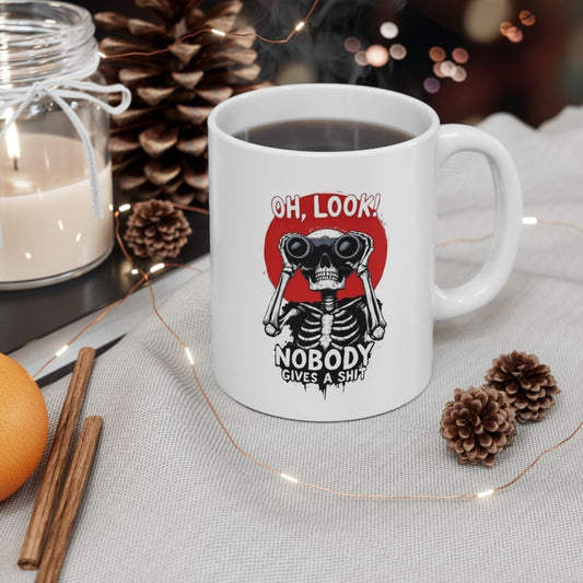 Skeleton Sarcasm Mug – “Oh Look, Nobody Gives a Sh*t” Funny Coffee Cup