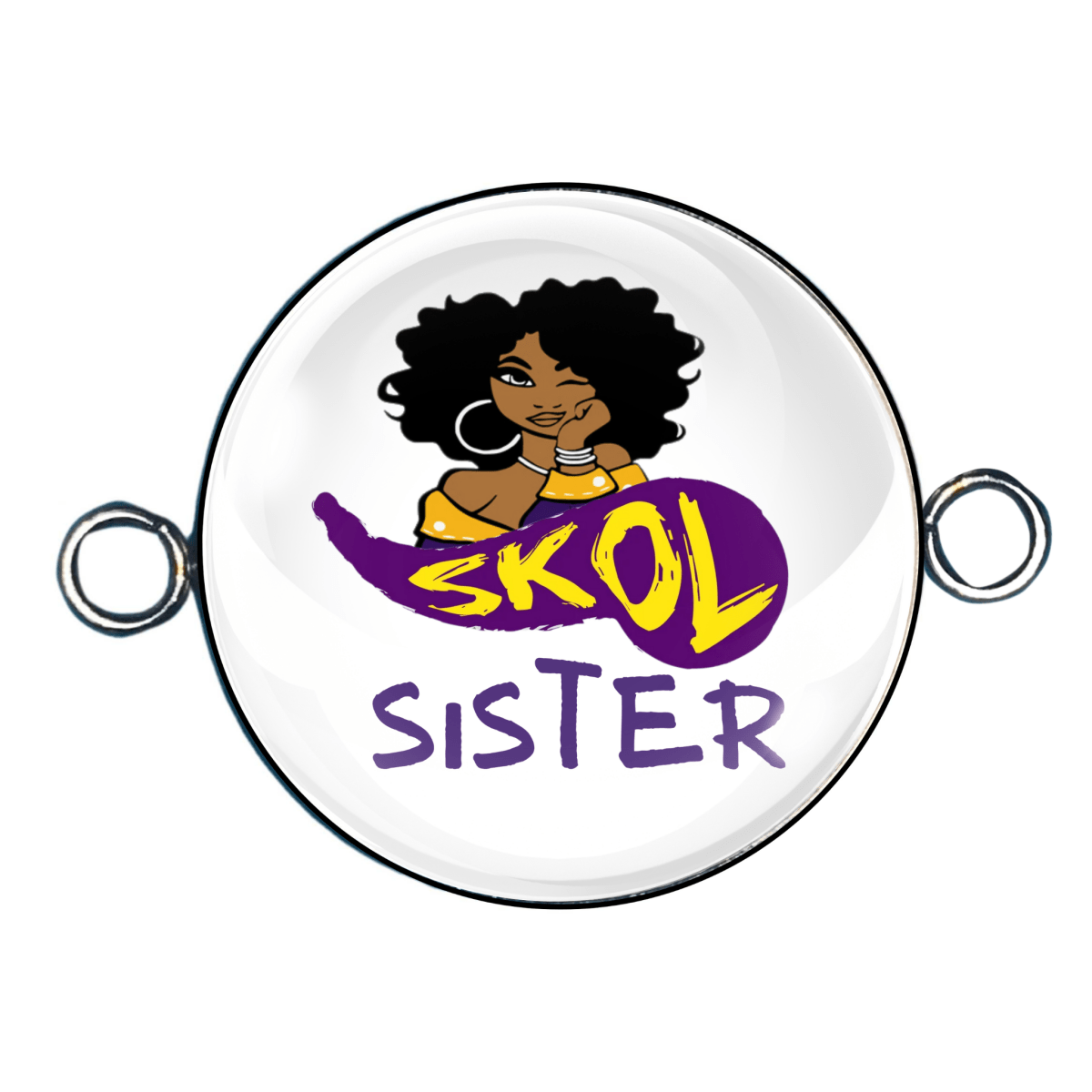 Afro girl with big hoop earring skol sister double eyelet bracelet charms