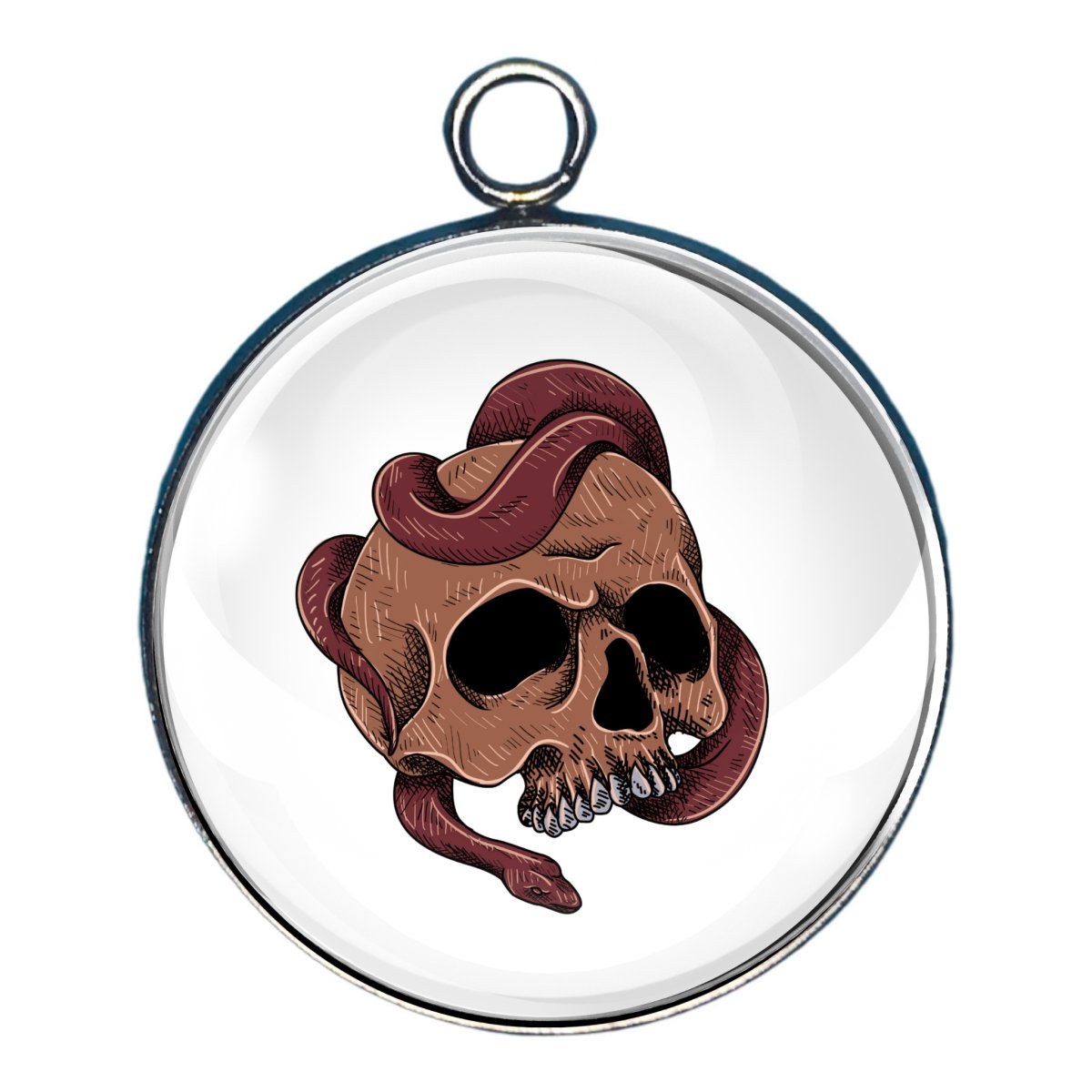 Charm of a brown skull with a dark brown snake