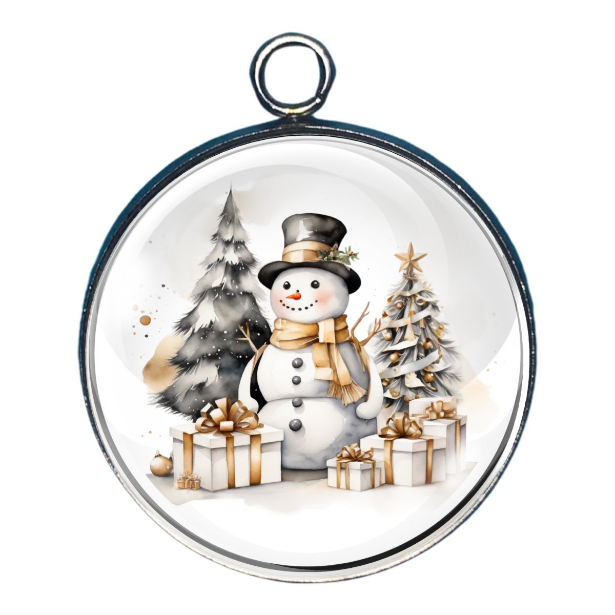 Charm of a snowman with a christmas tree