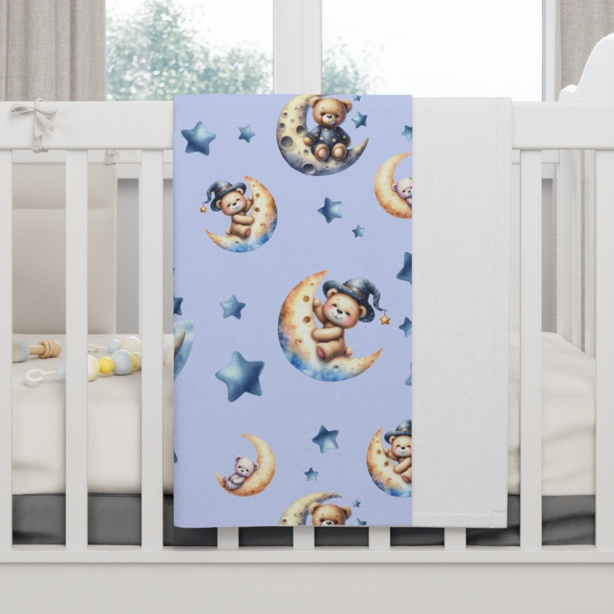 Soft Fleece Baby Blanket-Cute Bears on Crescent Moons