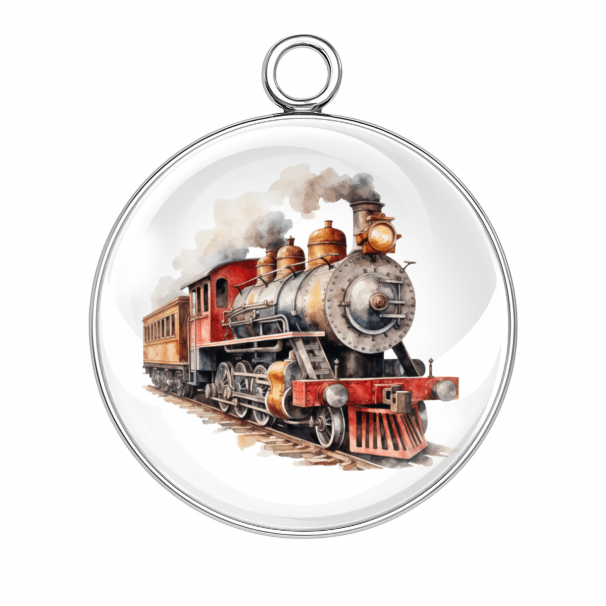 Vintage Red Steam Engine Train Charm with Black Smoke Stack