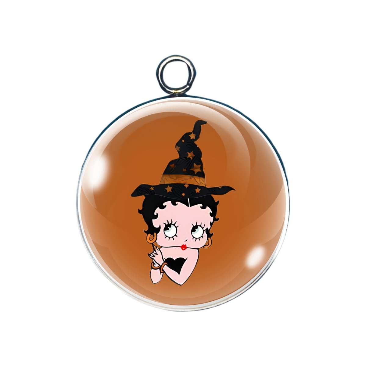 Betty Boop in witch hat against orange background