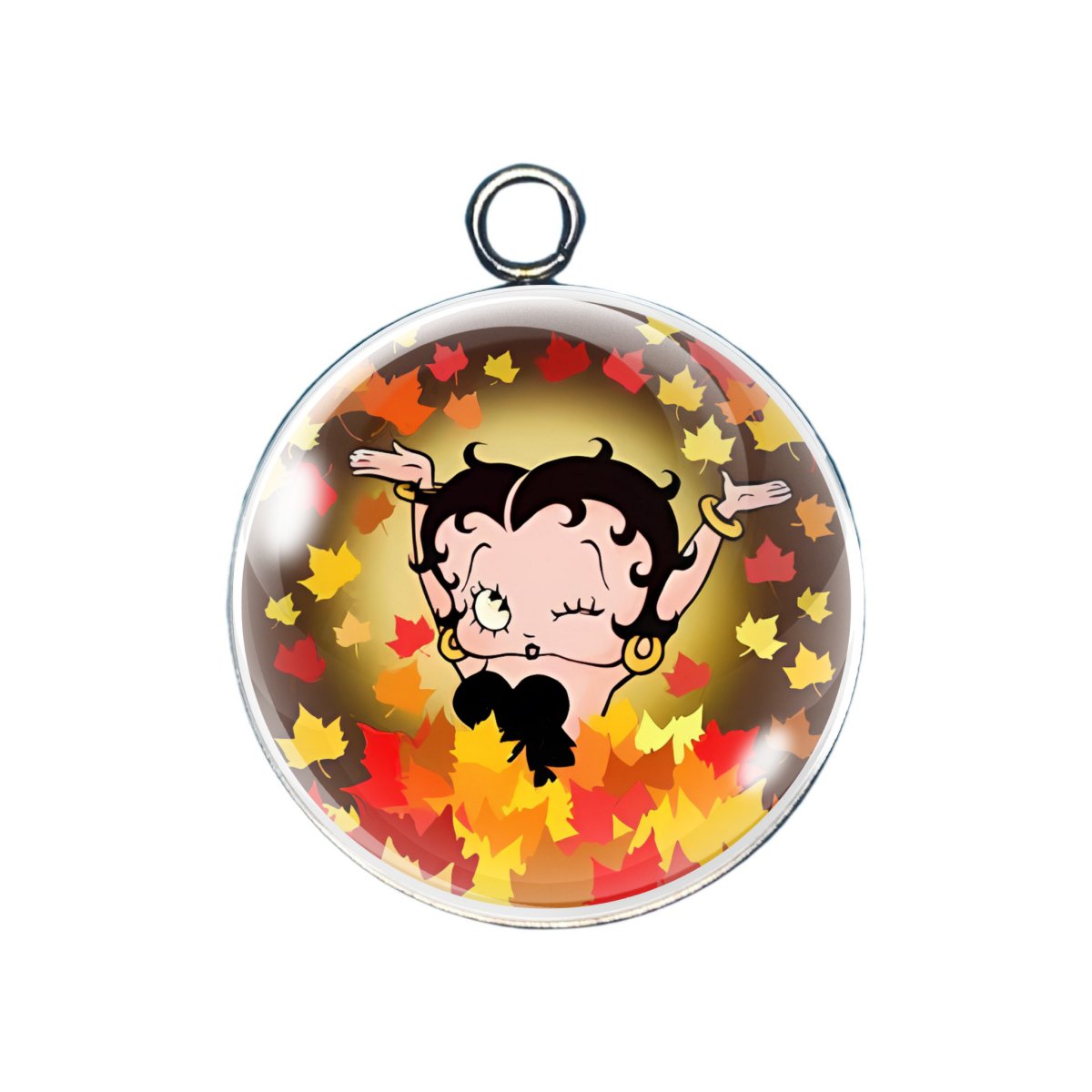 Betty jumping into a pile of autumn leaves