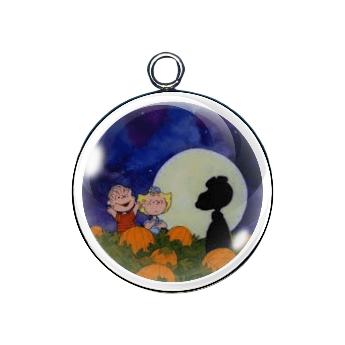 Silhouettes of Peanuts kids under full moon