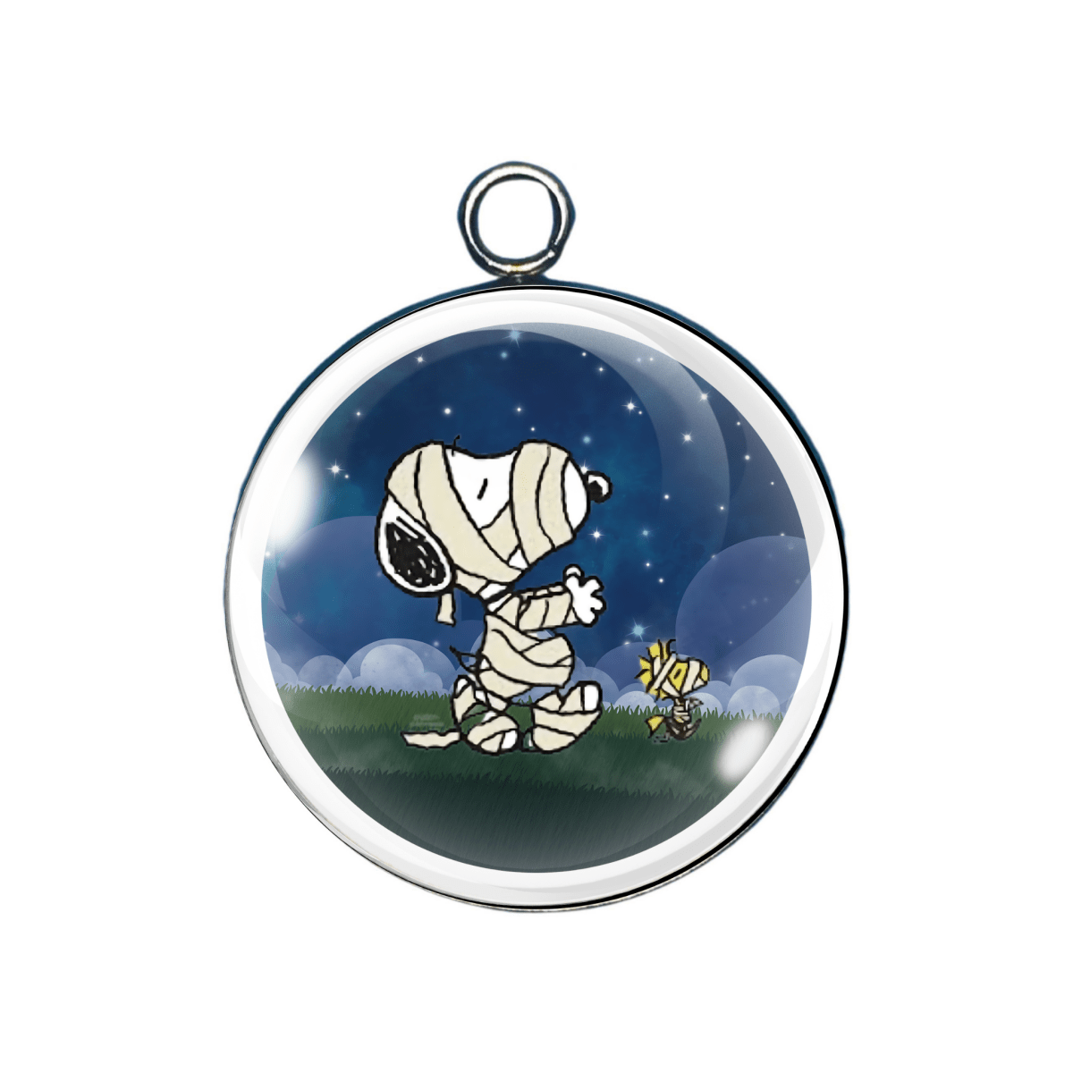 Snoopy wrapped like a mummy under stars