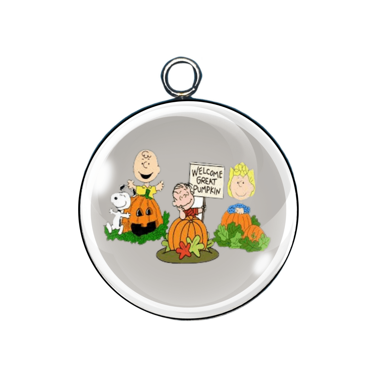 Peanuts characters in pumpkin patch with "Welcome Great Pumpkin" sign