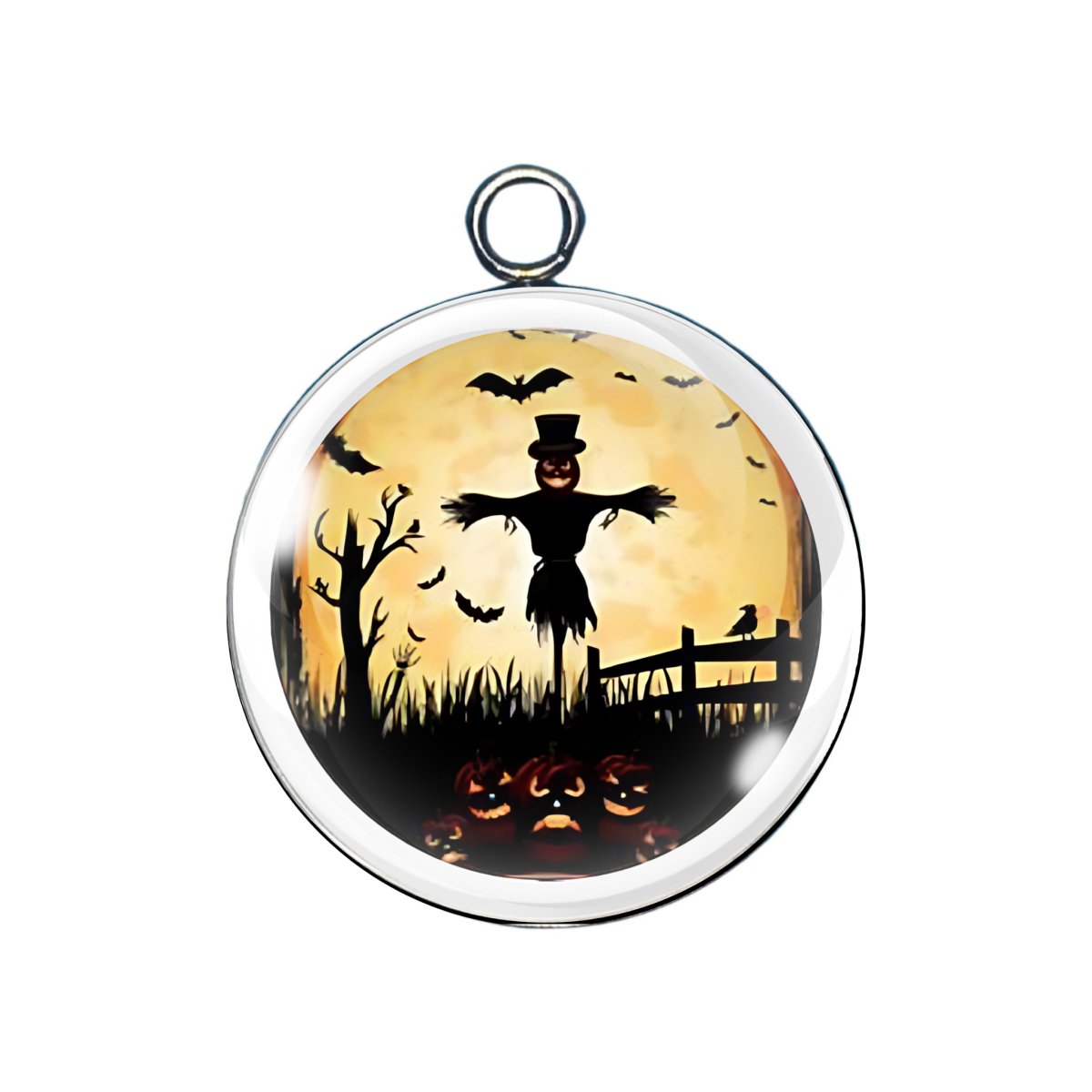 Scarecrow charm with glowing pumpkins