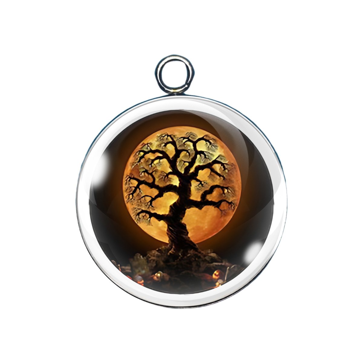 Twisted tree charm with full moon