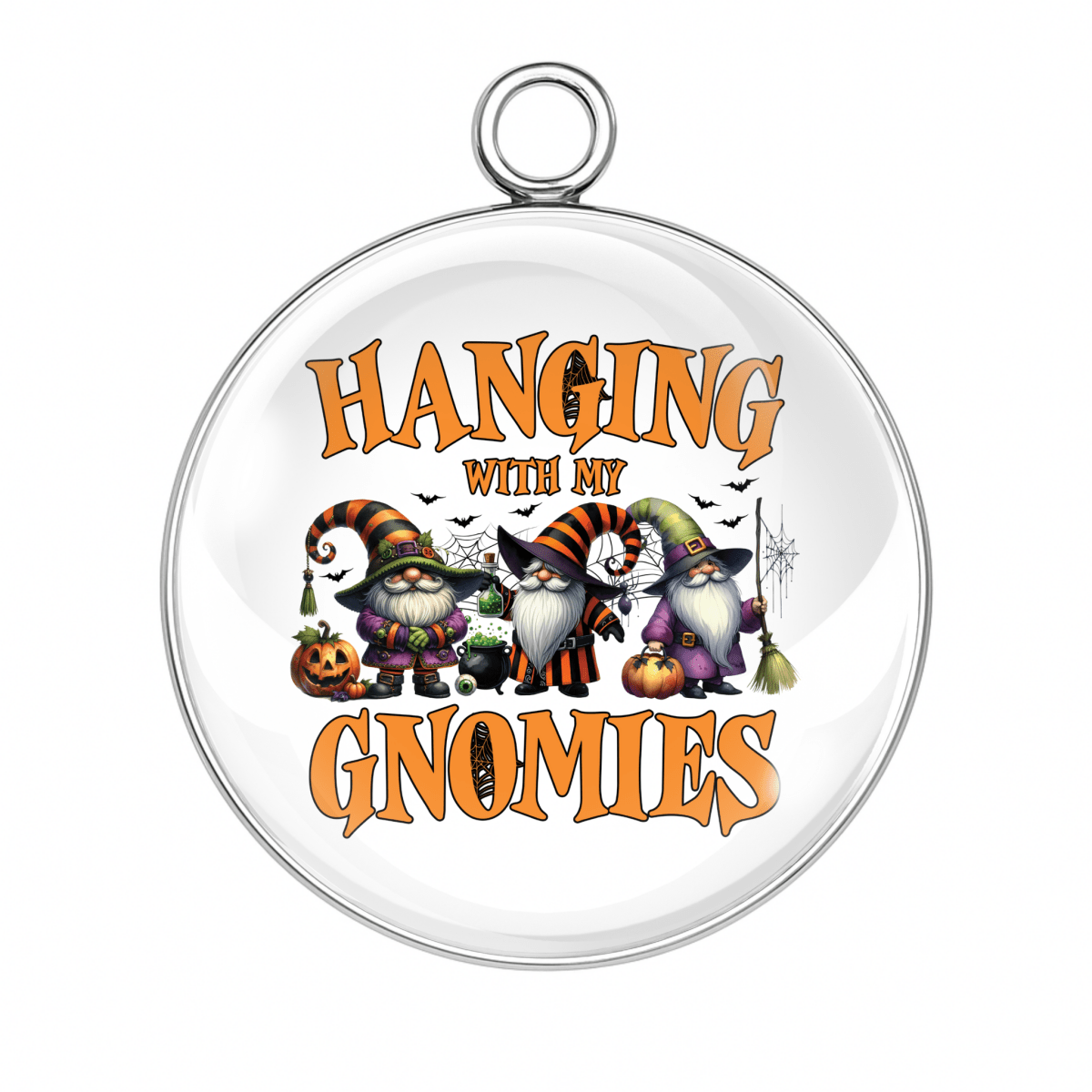 “Hanging with My Gnomies” charm featuring group of spooky gnomes