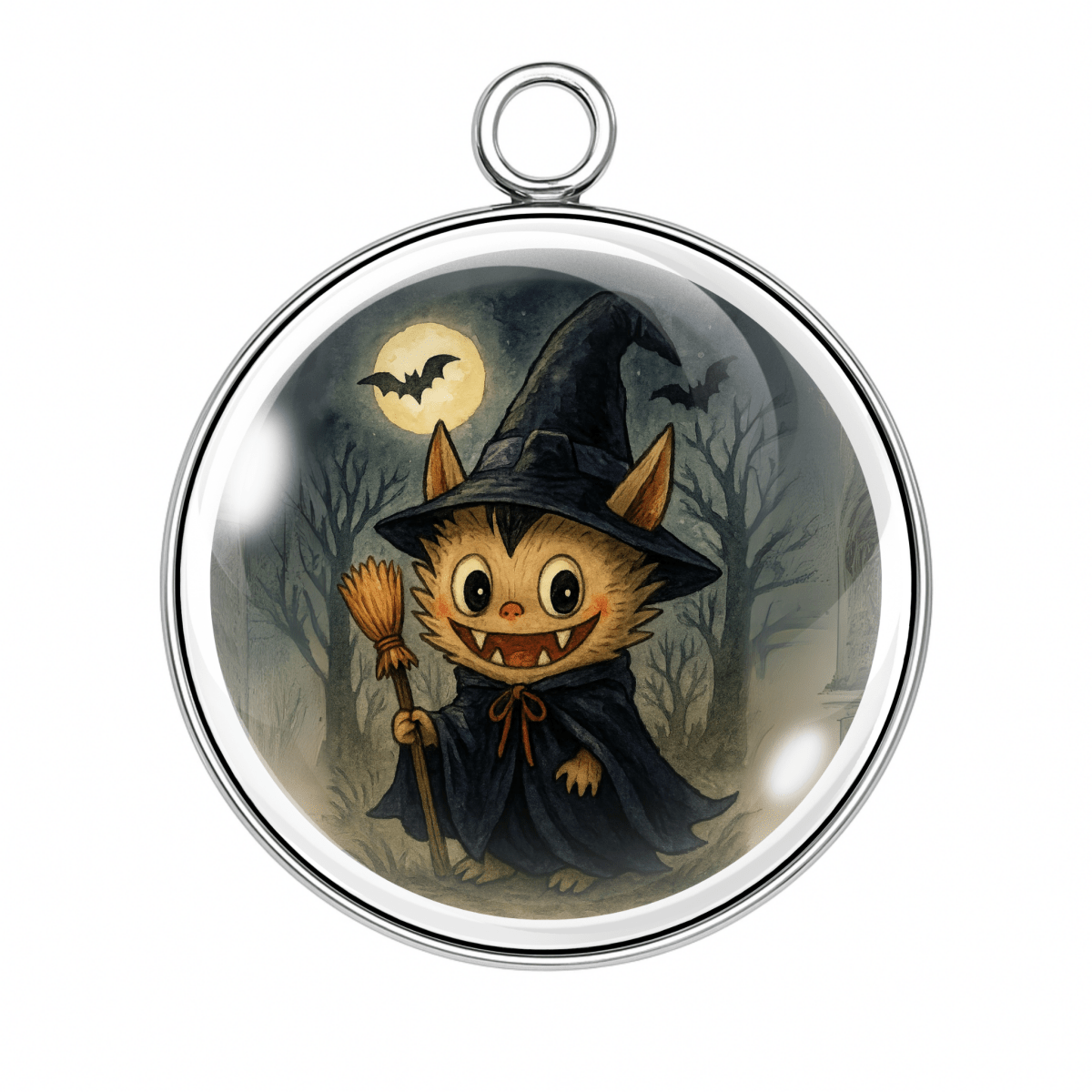 Moonlight Magician Labubu (Charm 8):
βLabubu dressed as a wizard with full moon, bats, and spooky sky in the background.β