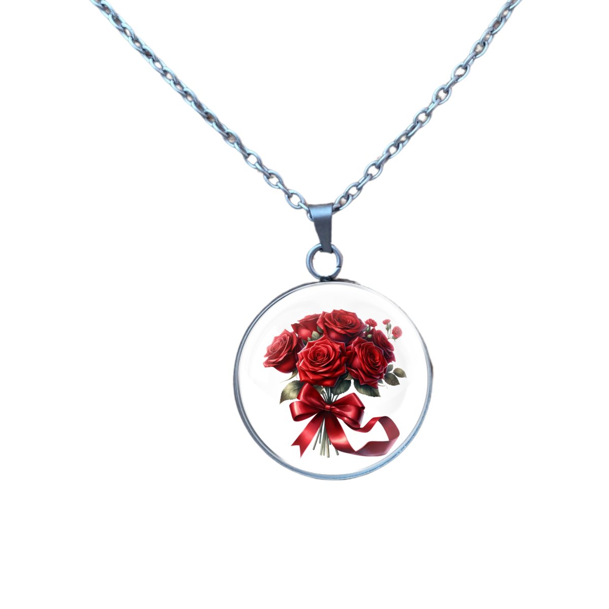 Spring flower glass cabochon pendant necklace