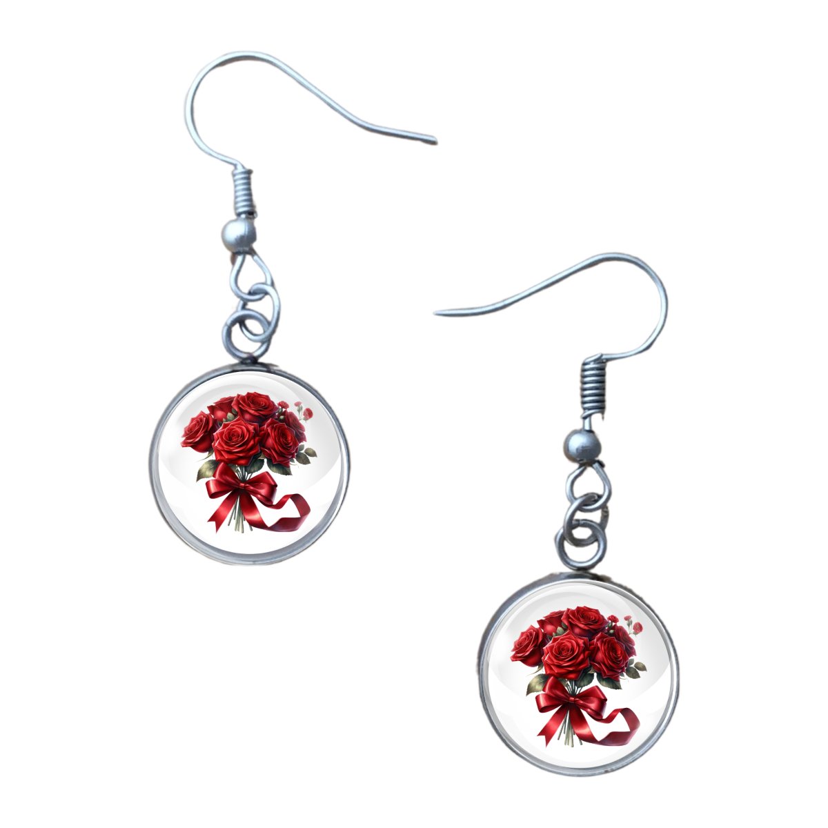 Pair of spring flower glass cabochon dangle earrings