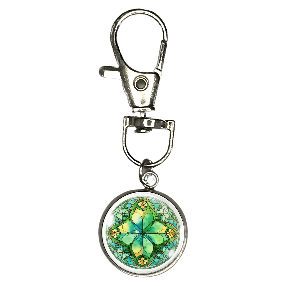 stained glass clover zipper pull