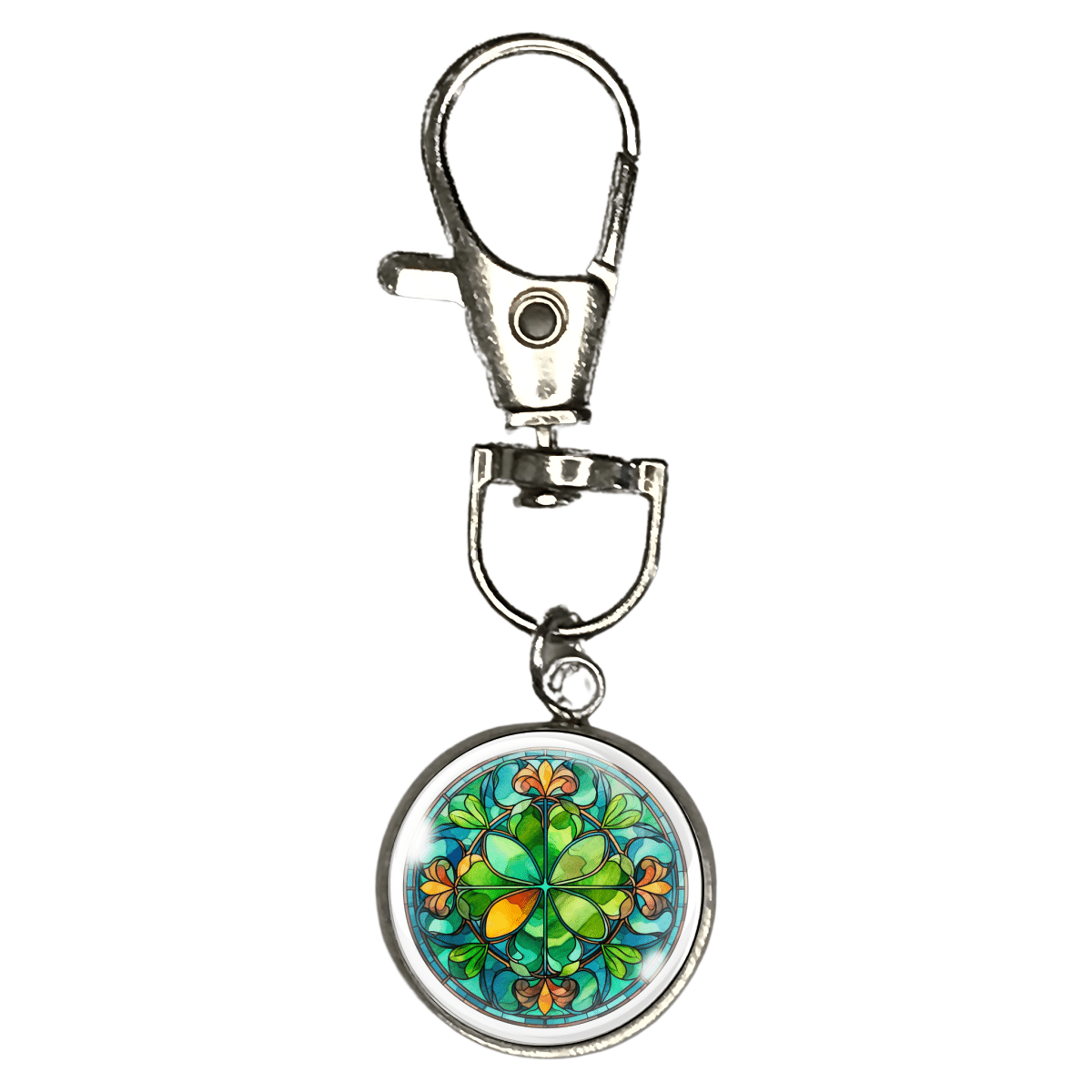 stained glass clover zipper pull