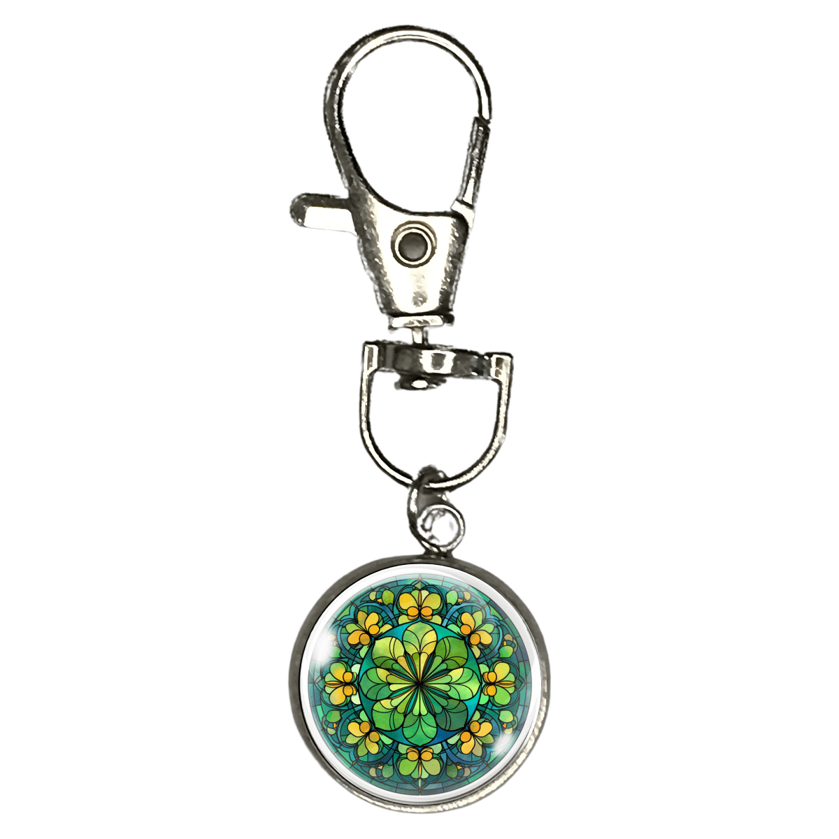 stained glass clover zipper pull