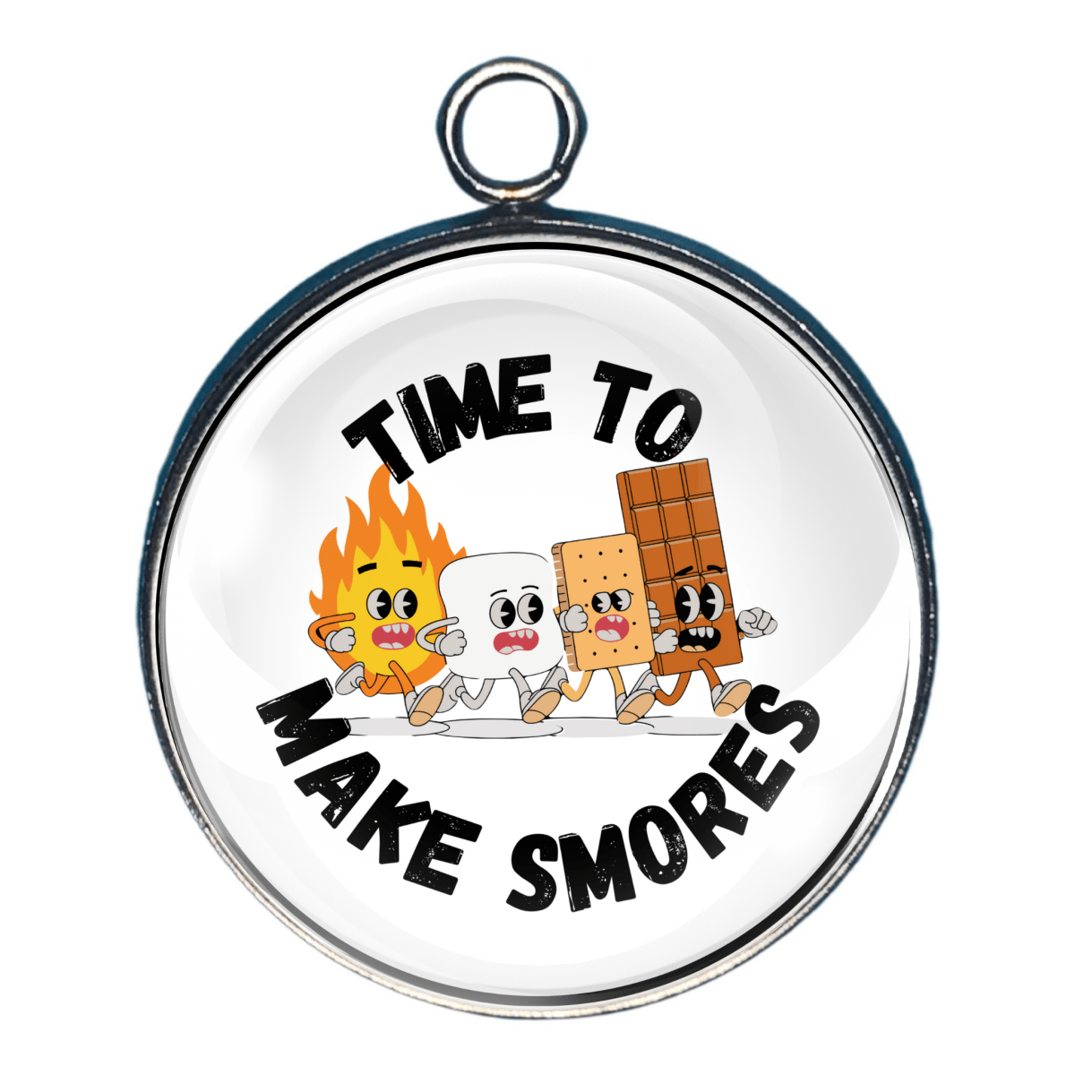 Charm of smores ingredients running from fire and wording 'time to make smores'