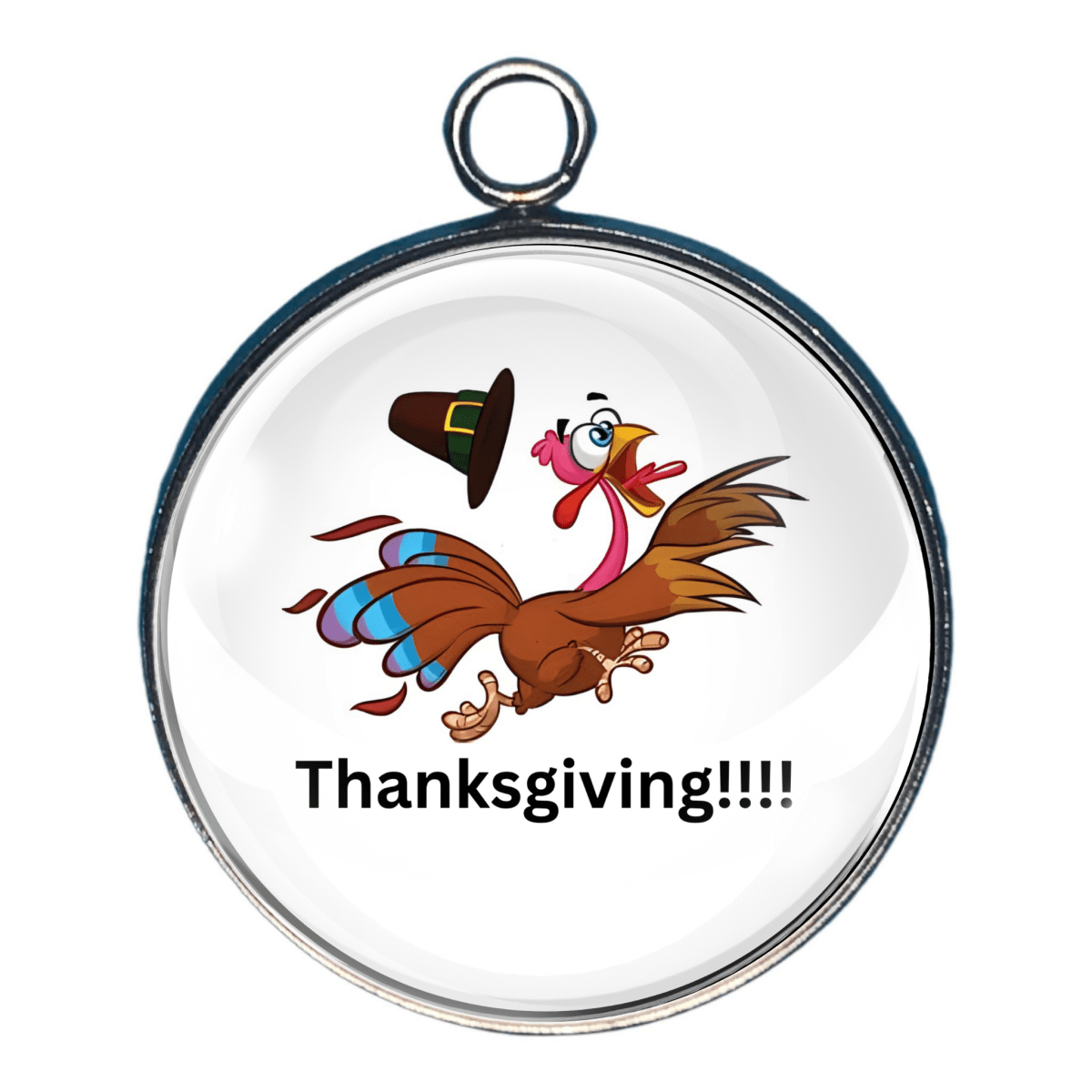 Funny Thanksgiving turkey charm with hat.