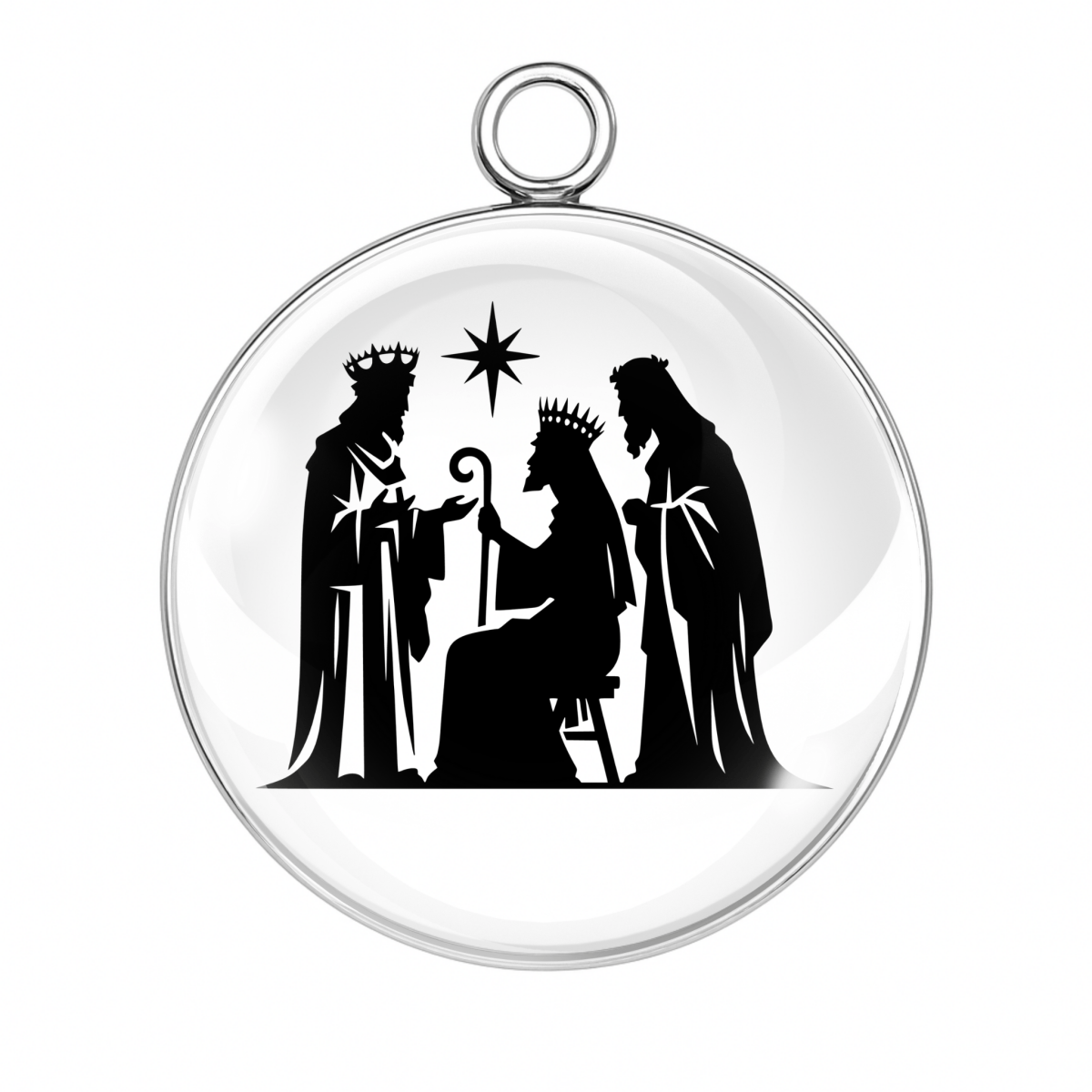 Nativity silhouette with Mary, baby, and Three Kings under star – Style 1 charm