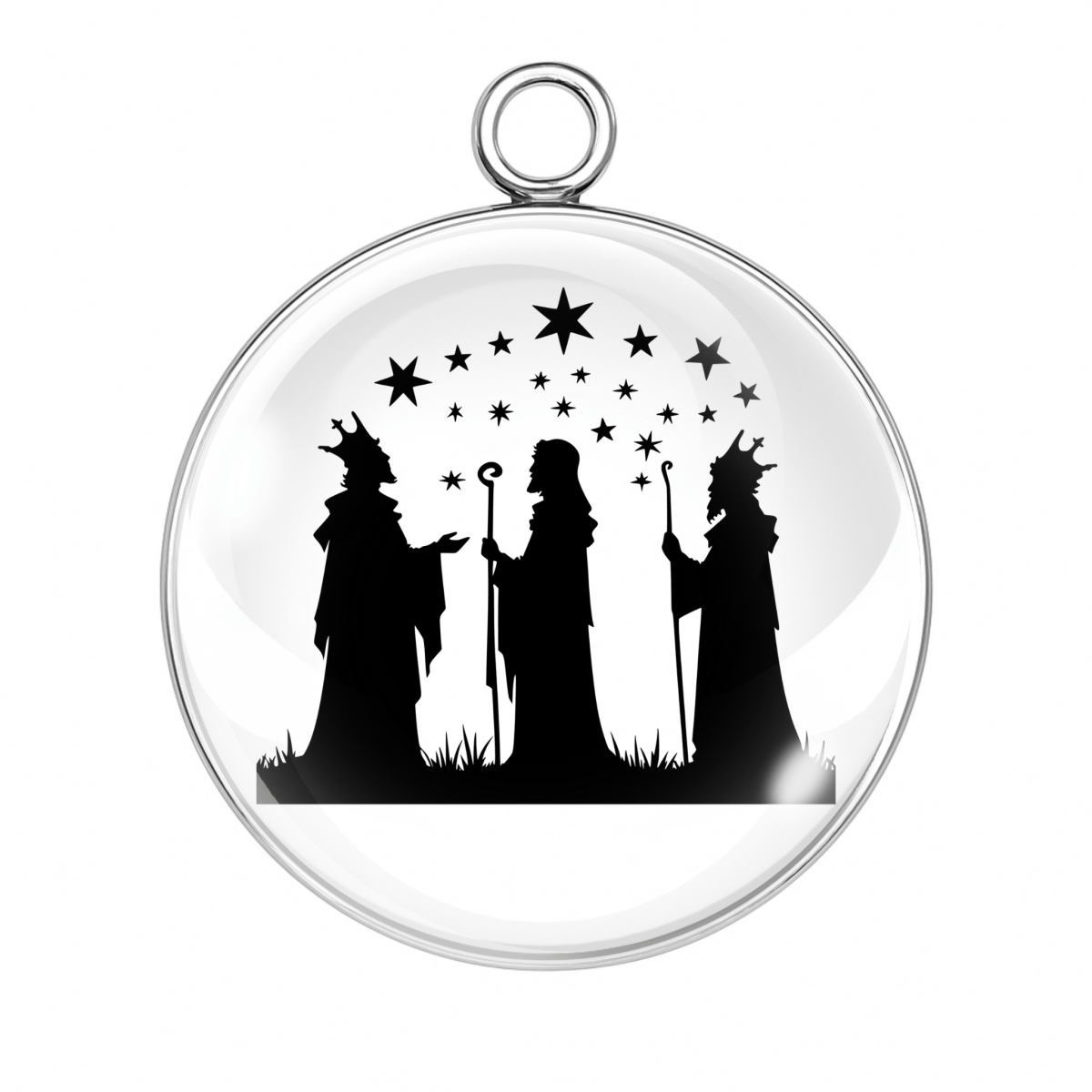 Three figures with staffs under starry arch – Style 9 Nativity charm