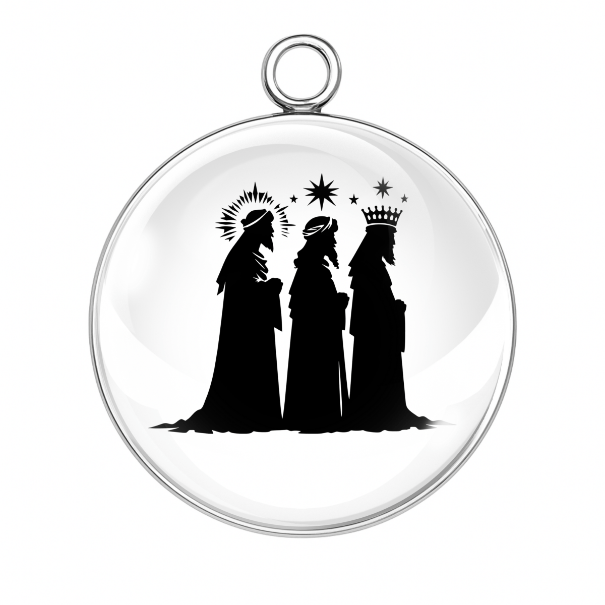 Three haloed figures under stars – Style 3 Nativity charm