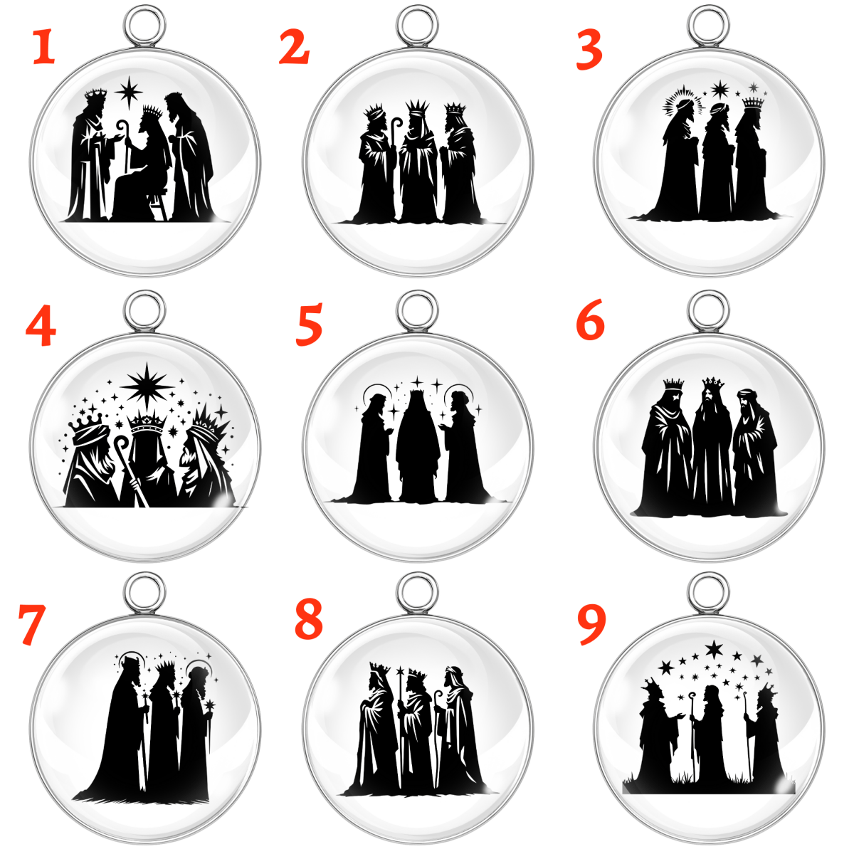 Three Kings Nativity Scene glass cabochon charms – 9 silhouette styles for Christmas jewelry and crafts